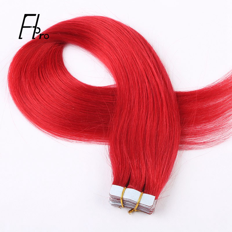 Premium Virgin Hair Red Color Tape Hair Extensions Straight 18 inches